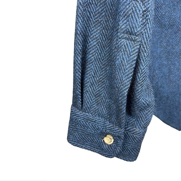 VTG Marshal Field’s Wool Blend Blue & Black Herringbone Button Up L/S Shirt L - Picture 4 of 11